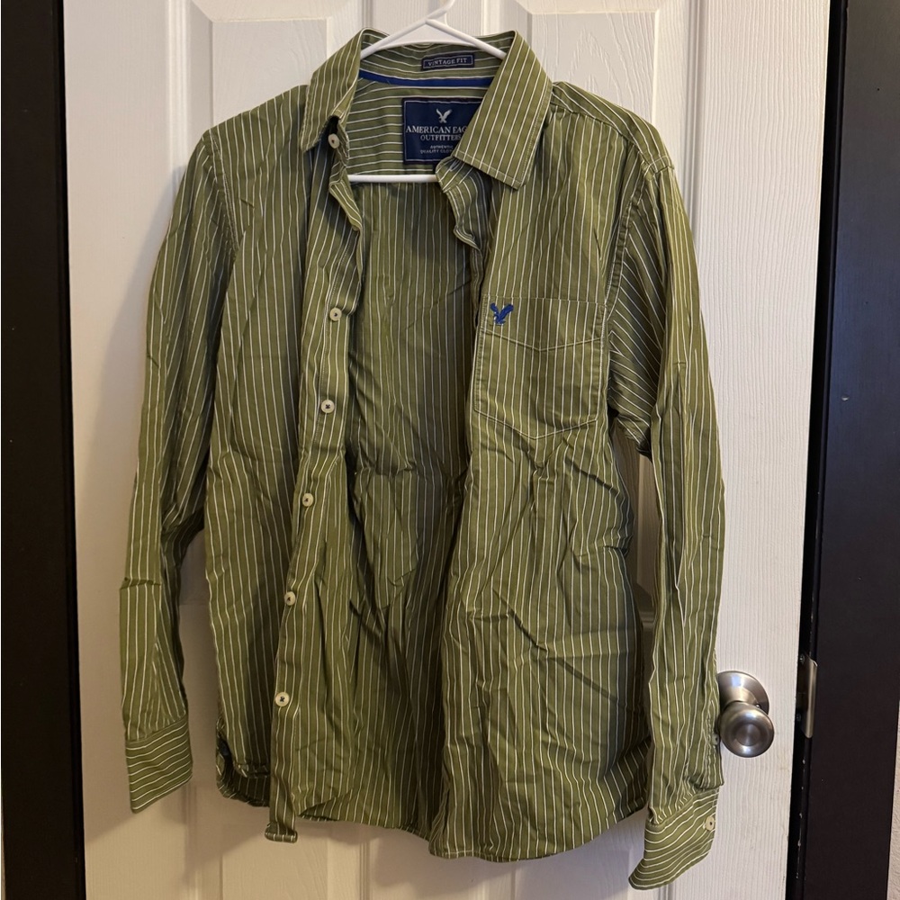 American Eagle Olive Striped Shirt